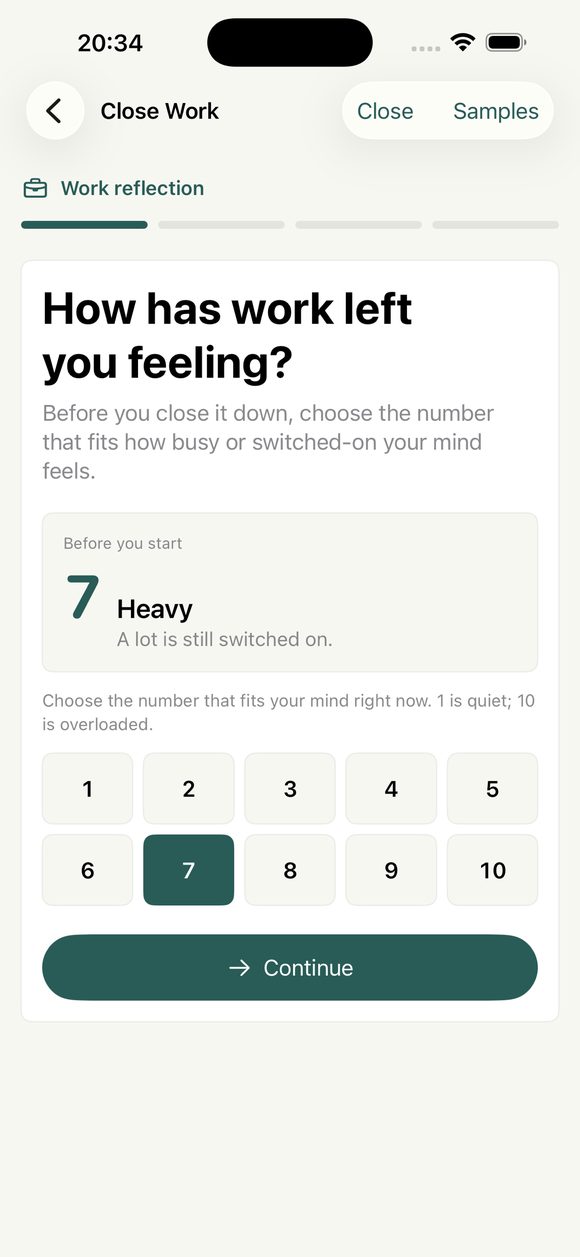 Rating how stressful work feels, one to ten